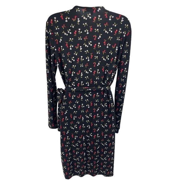 Lark & Ro Black floral long sleeve true wrap dress large dainty floral flowers m - Picture 4 of 16